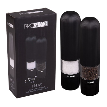 Prospice Linear Ribbed Battery Operated Salt & Pepper Mill Set 20.5cm - Black