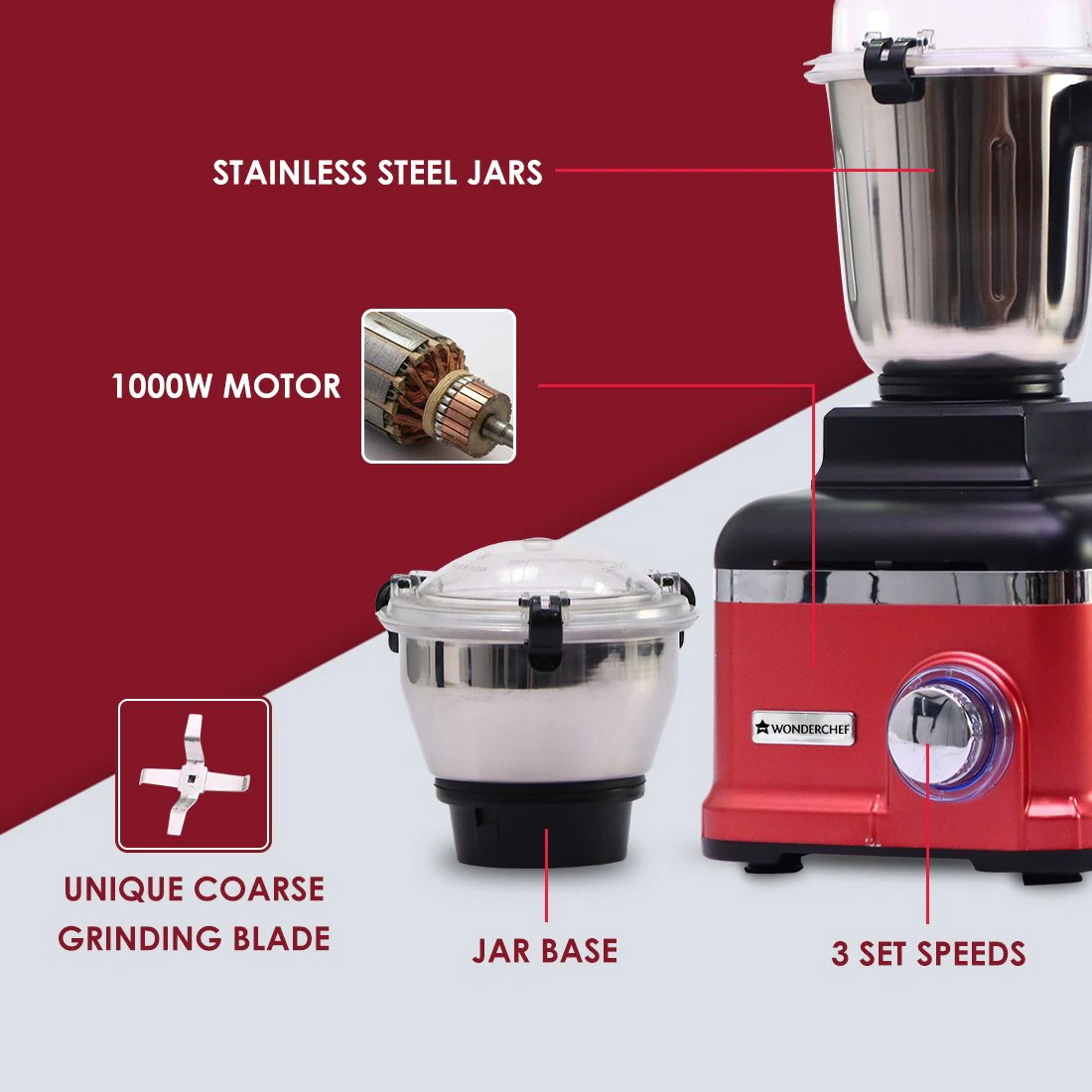 Wonderchef Sumo Plus Mixer Grinder 1000 W With Australian Plug-3