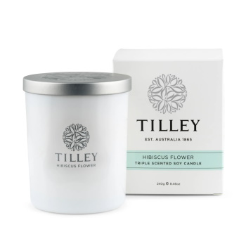 Tilley Classic White Soy Wax Candle 240g Hibiscus Flower