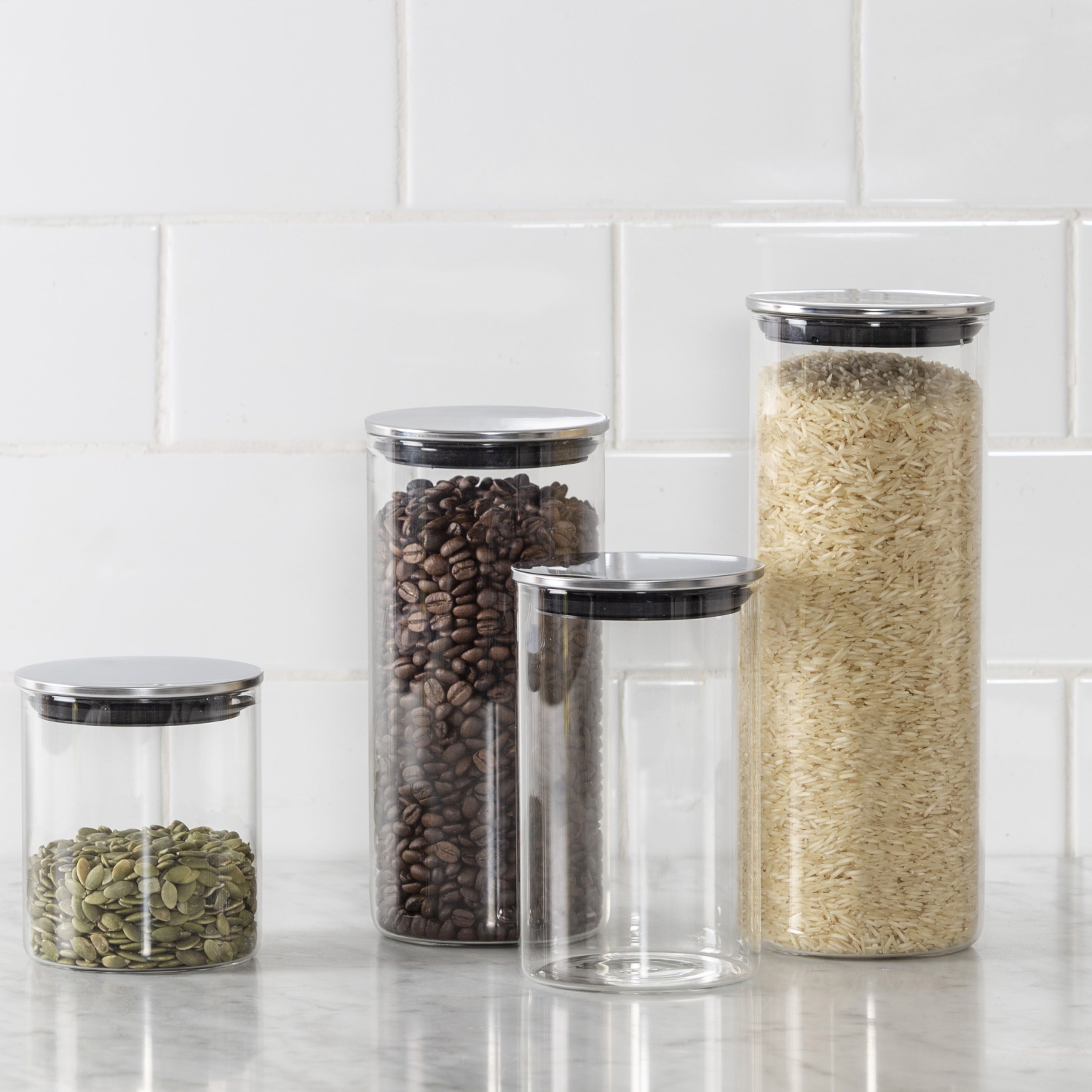 Davis & Waddell Glass Canister With Stainless Steel Lid Set 4pce-4