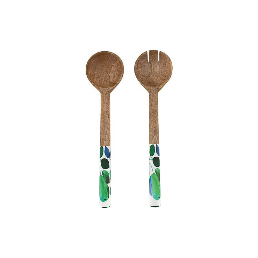 Maxwell & Williams Giverny Salad Servers Wood Enamel 31cm-1