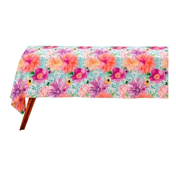 Maxwell & Williams Teas & Cs Dahlia Daze Cotton Rectangular Tablecloth 270x150cm Sky