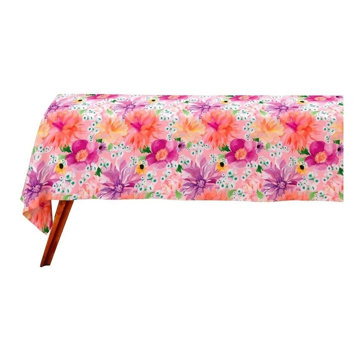 Maxwell & Williams Teas & Cs Dahlia Daze Cotton Rectangular Tablecloth 270x150cm Pink-1