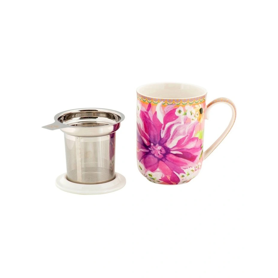 Maxwell & Williams Teas & Cs Dahlia Daze Lidded Mug With Infuser 340ML Pink Gift Boxed