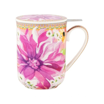 Maxwell & Williams Teas & Cs Dahlia Daze Lidded Mug With Infuser 340ML Pink Gift Boxed