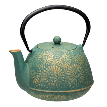 Daisy Cast Iron Teapot 1.2L Teal/Gold