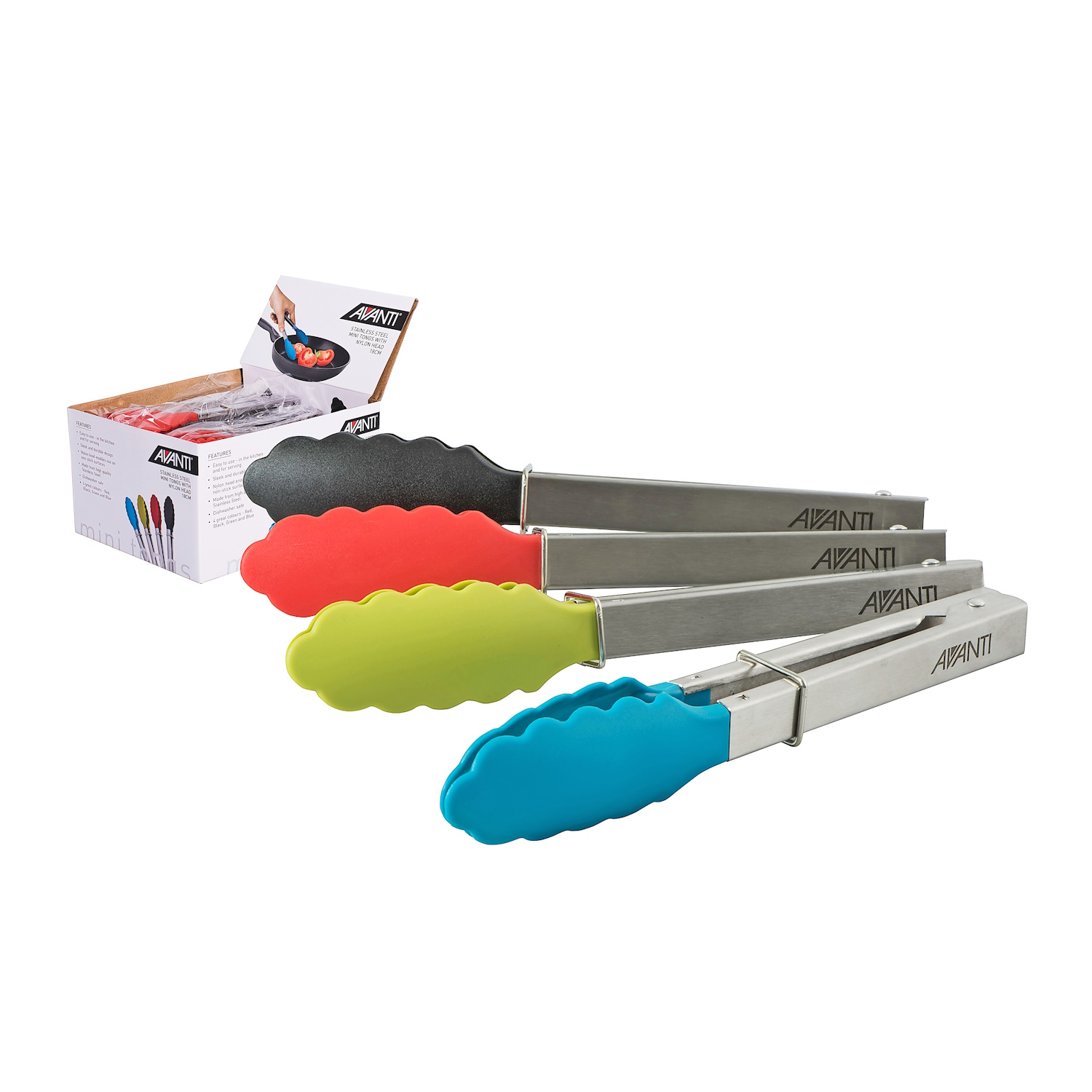 Avanti Stainless Steel Tongs With Nylon 23cm 4 Assorted colours