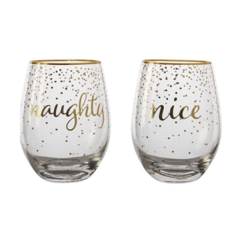 Maxwell & Williams Celebrations Stemless Glass 500ML Set of 2 Naughty Nice Gift Boxed