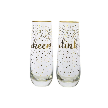 Maxwell & Williams Celebrations Stemless Flute 300ML Set of 2 Cheers Clink Gift Boxed