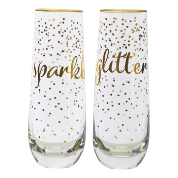 Maxwell & Williams Celebrations Stemless Flute 300ML Set of 2 Sparkles Glitter Gift Boxed