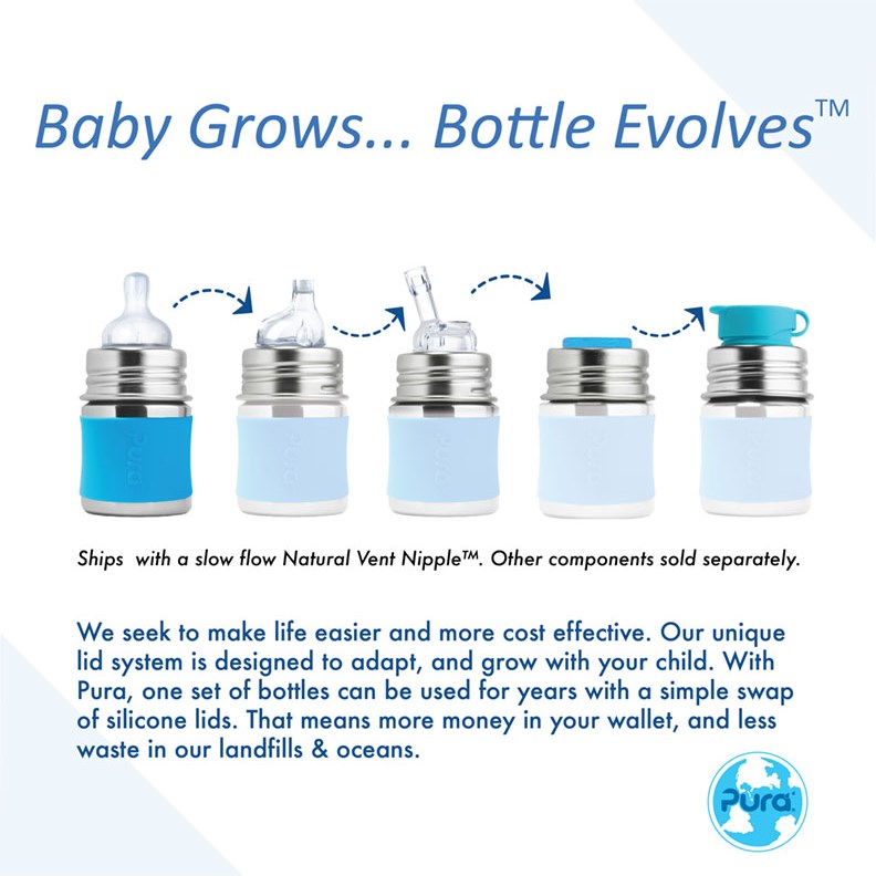 Pura Kiki 150ml Infant Bottle Slow Teat Aqua Sleeve-4