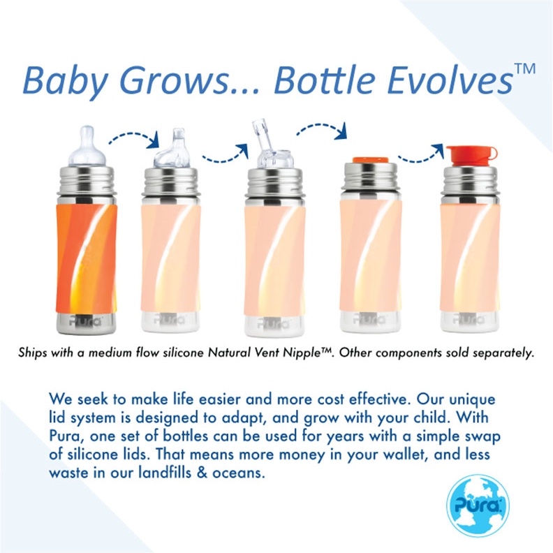 Pura Kiki 325ml Infant Bottle Medium Teat Aqua Sleeve