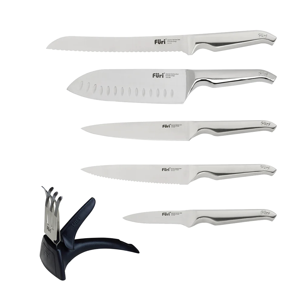 Furi Pro Wood 7pc Knife Block Set with Ozitech Sharpener-2