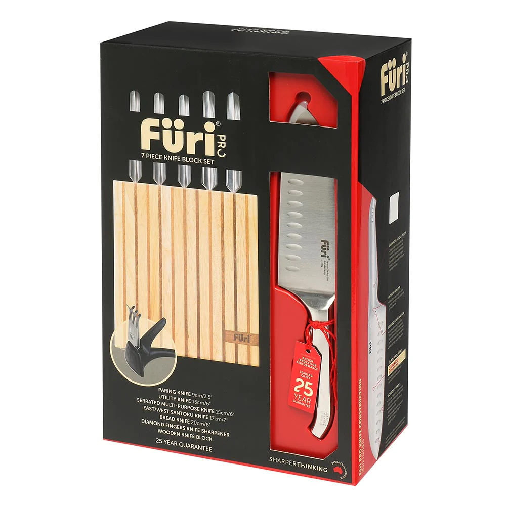 Furi Pro Wood 7pc Knife Block Set with Ozitech Sharpener-3