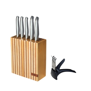 Furi Pro Wood 7pc Knife Block Set with Ozitech Sharpener
