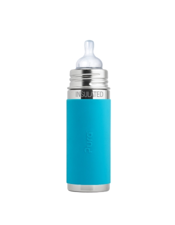 Pura Kiki 260ml Insulated Infant Bottle Medium Flow Teat Aqua Sleeve