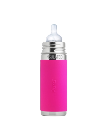Pura Kiki 260ml Insulated Infant Bottle Medium Flow Teat Pink Sleeve