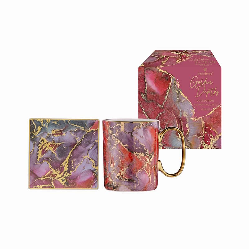 Ashdene Golden Depths Mug & Coaster Set - Garnet-2