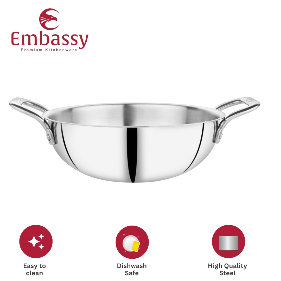 Embassy Stainless Steel Thickply Kadai - Size 14  -26cm-3