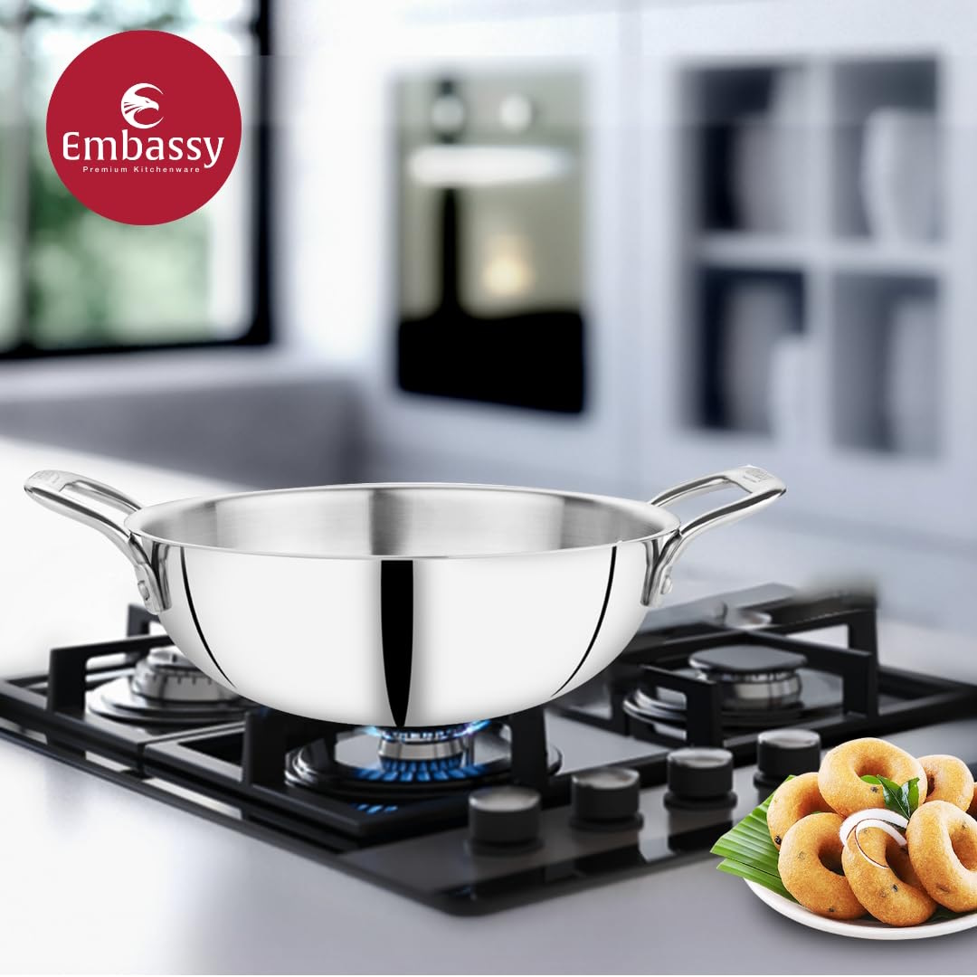 Embassy Stainless Steel Thickply Kadai - Size 14  -26cm-4