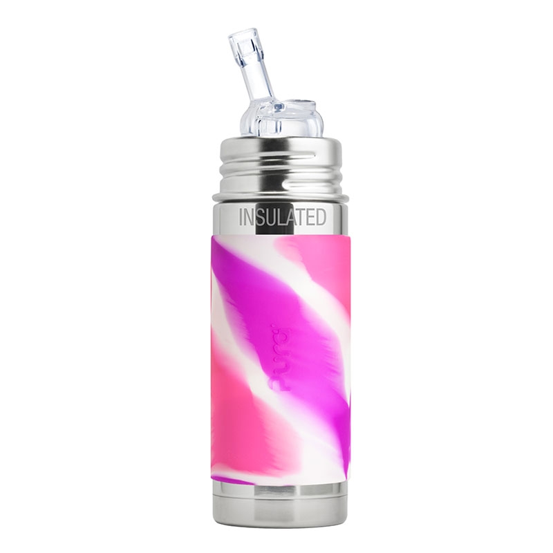 Pura Kiki 260ml Insulated Straw Bottle Pink Swirl Sleeve