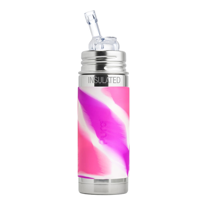 Pura Kiki 260ml Insulated Straw Bottle Pink Swirl Sleeve-1
