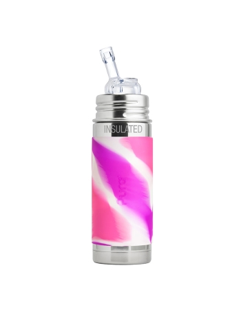 Pura Kiki 260ml Insulated Straw Bottle Pink Swirl Sleeve