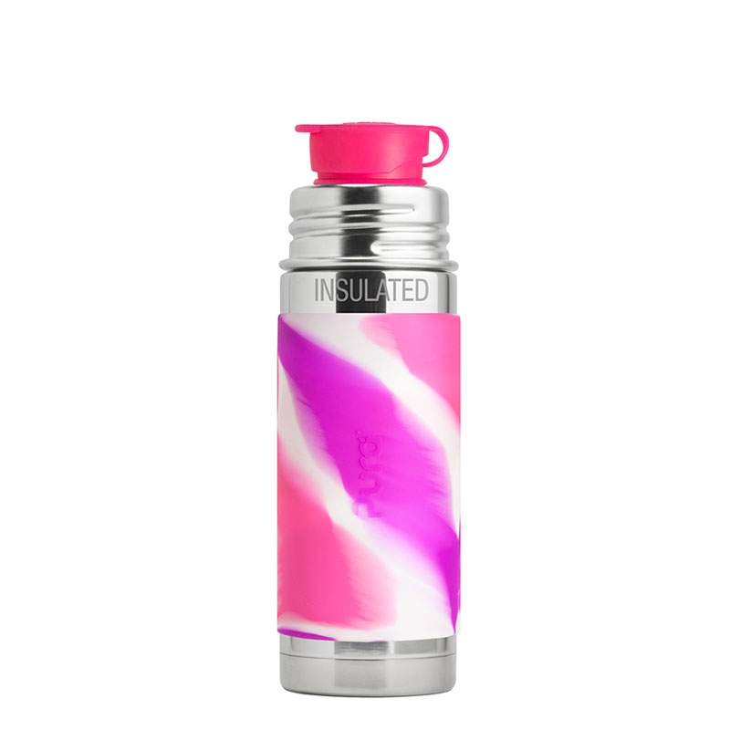 Pura Kiki Jr. Sport 260ml Insulated Bottle Pink Swirl Sleeve-1