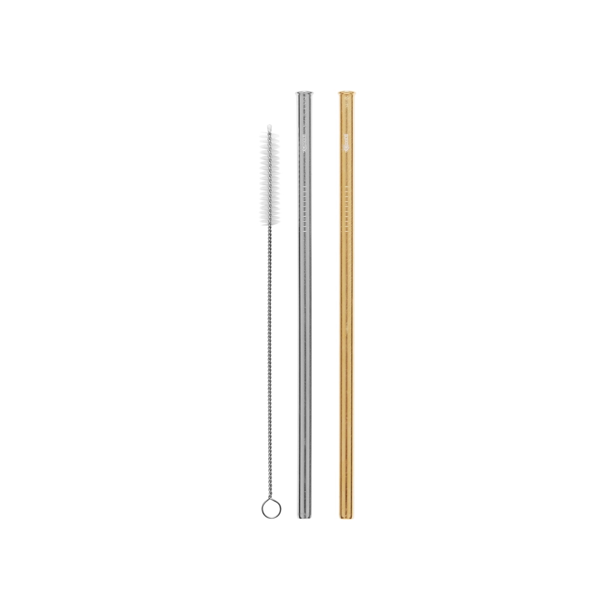Cheeki 2 Pack Straight Stainless Steel Straws - Silver, Gold & Cleaning Brush-2