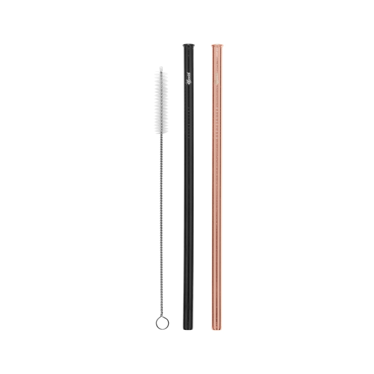 Cheeki 2 Pack Straight Stainless Steel Straws - Rose Gold, Black & Cleaning Brush-1