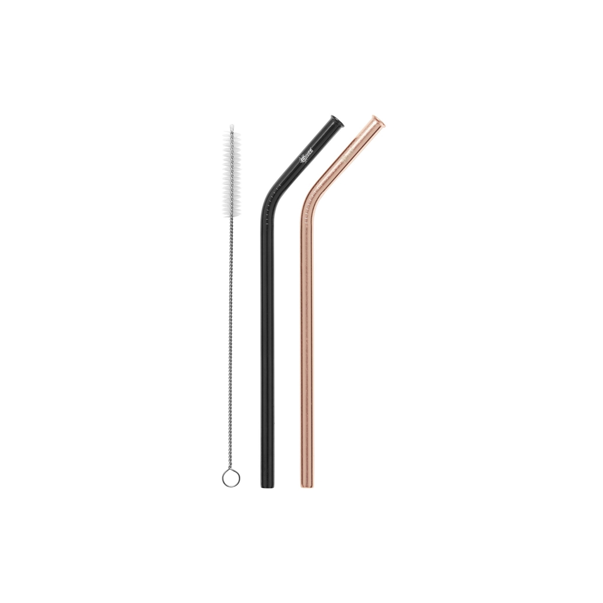 Cheeki 2 Pack Bent Stainless Steel Straws - Rose Gold, Black & Cleaning Brush