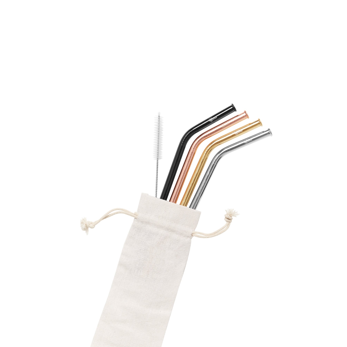 Cheeki 4 Pack Bent Stainless Steel Straws - Silver, Gold, Rose Gold, Black, Cleaning Brush + Bag-4