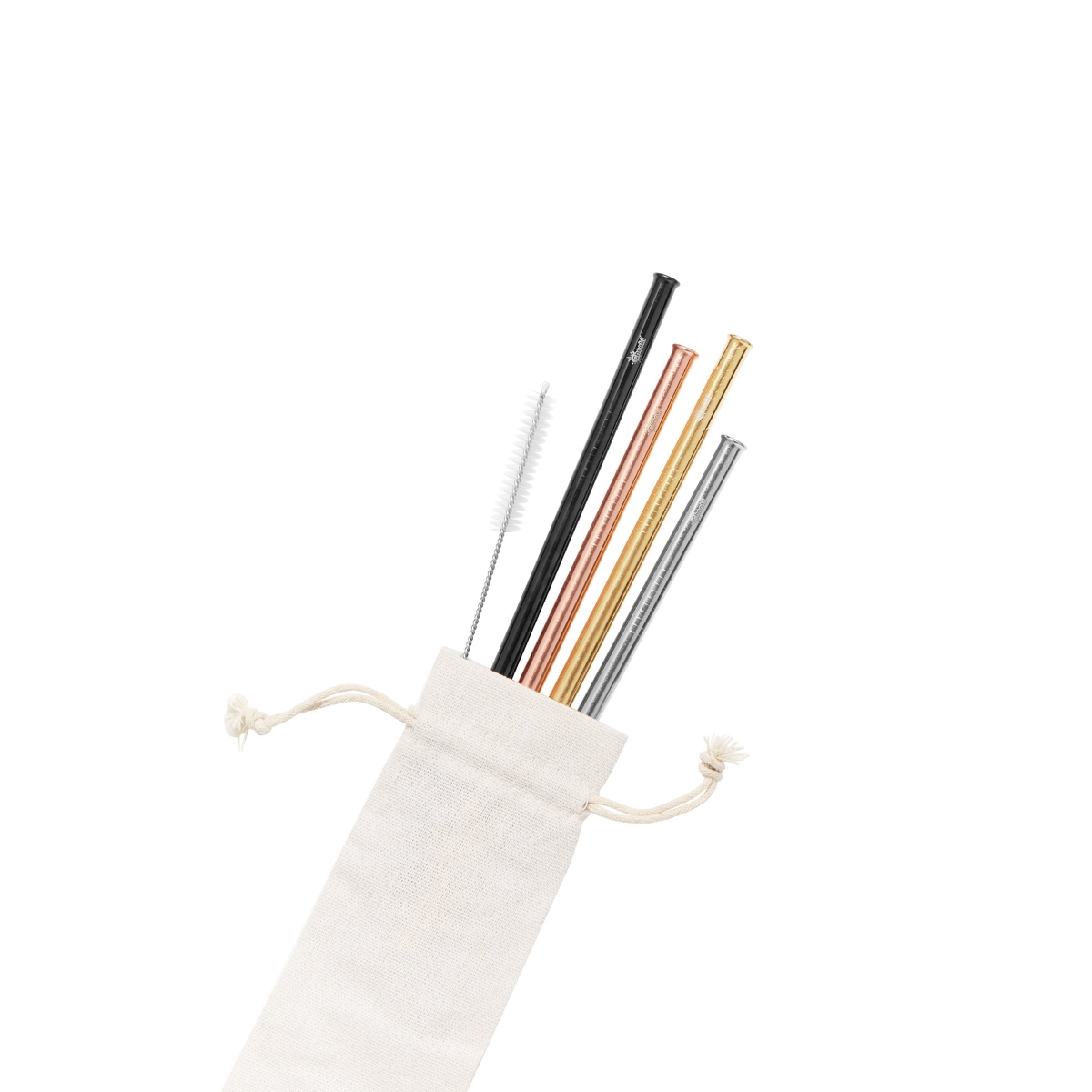 Cheeki 4 Pack Straight Stainless Steel Straws - Silver, Gold, Rose Gold, Black, Cleaning Brush + Bag-4