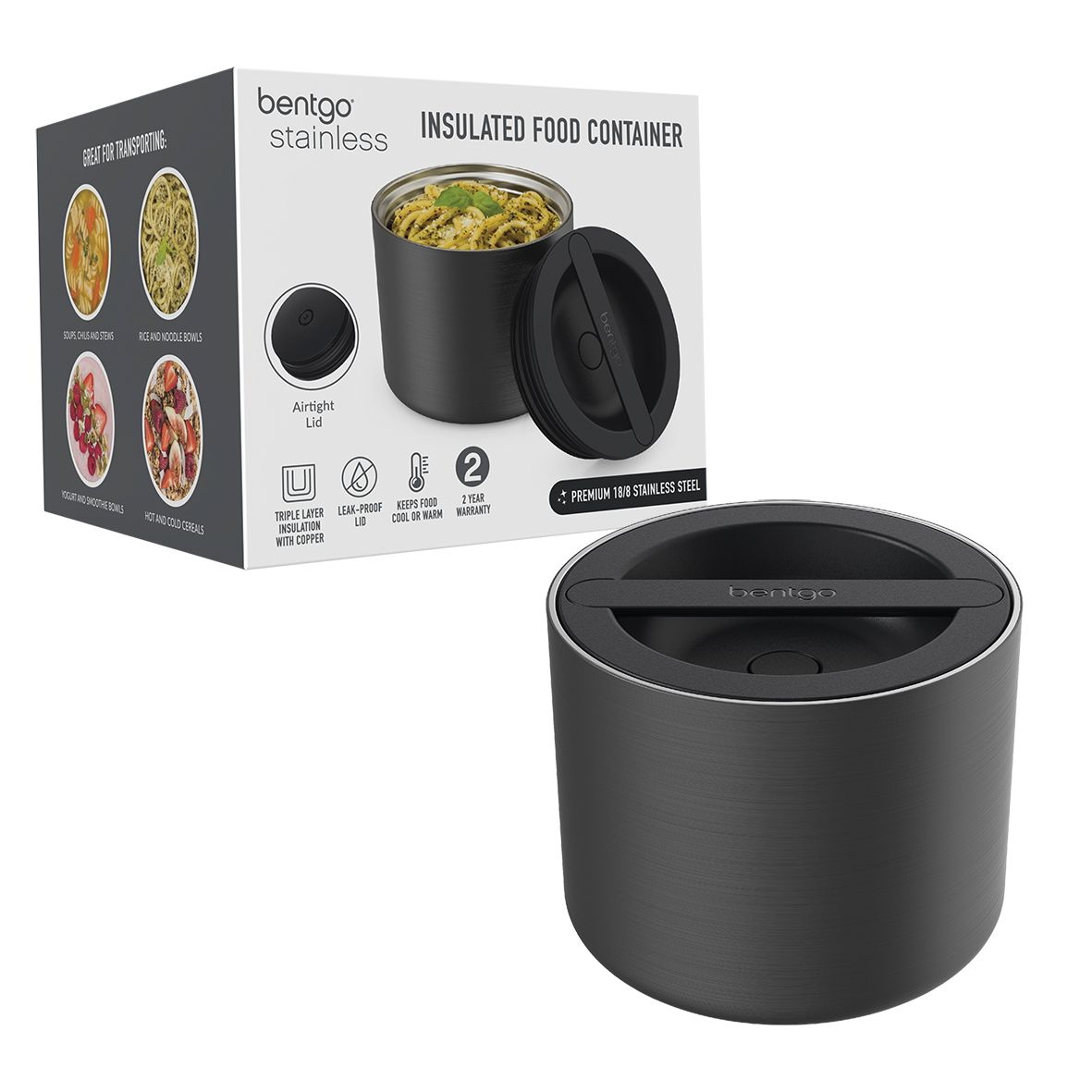 Bentgo Stainless Steel Insulated Food Container 560ml - Carbon Black