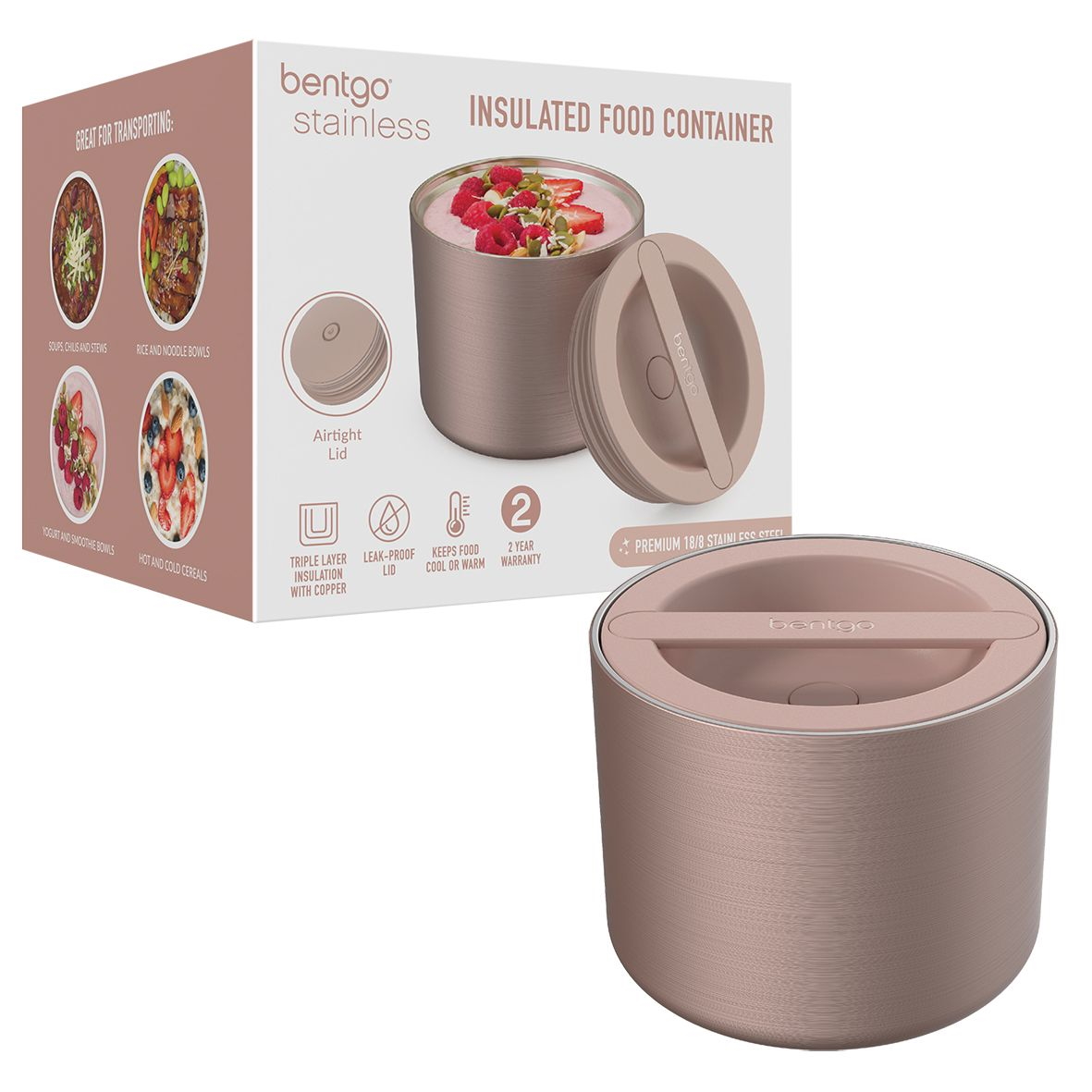 Bentgo Stainless Steel Insulated Food Container 560ml - Rose Gold