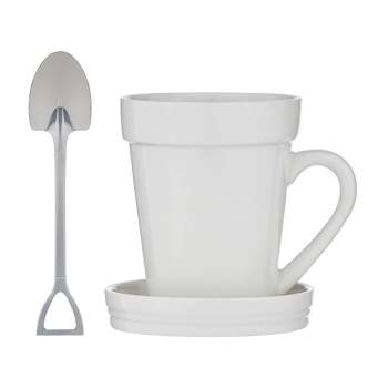 Ashdene Flowerpot White Mug Coaster Spoon Set