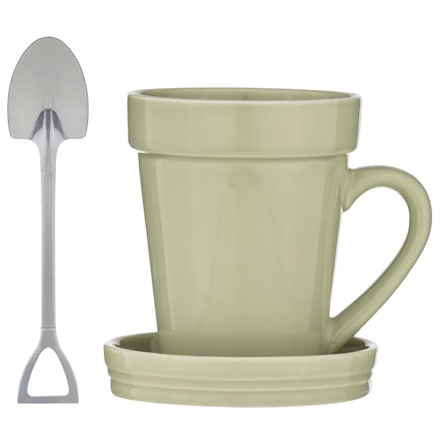 Ashdene Flowerpot Sage Mug Coaster Spoon Set-1