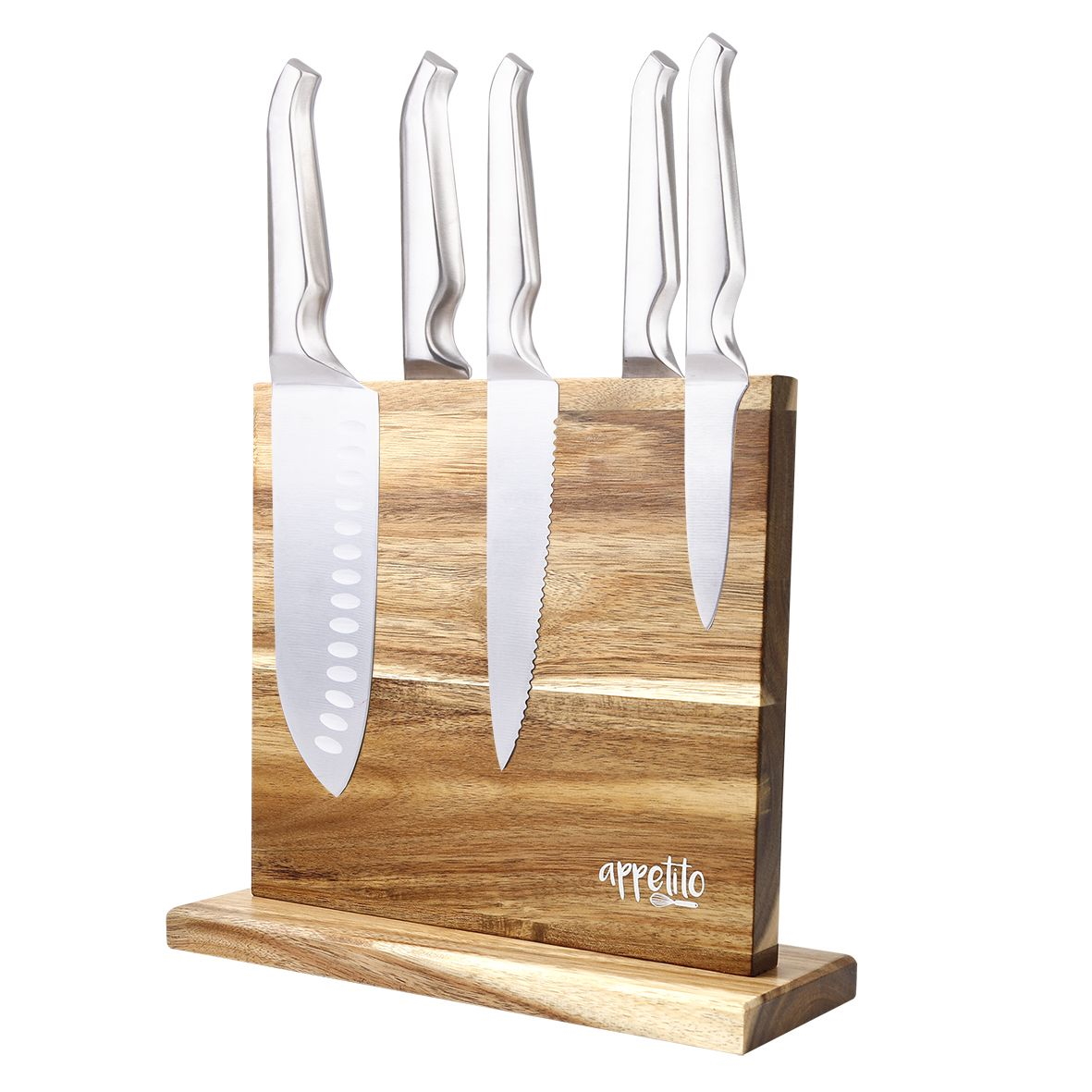 Appetito Magnetic Knife Stand Double Sided - Acacia Wood-3