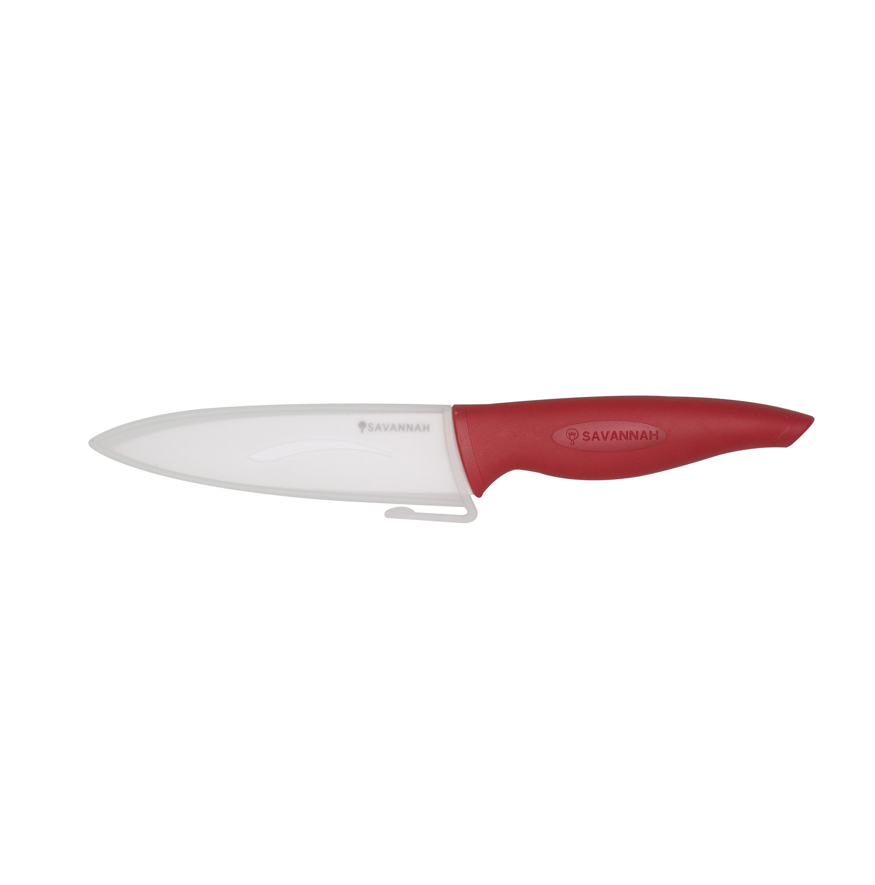 Savannah Ceramic Prep Knife & Sheath White Red 13cm Blade 25x4x2cm