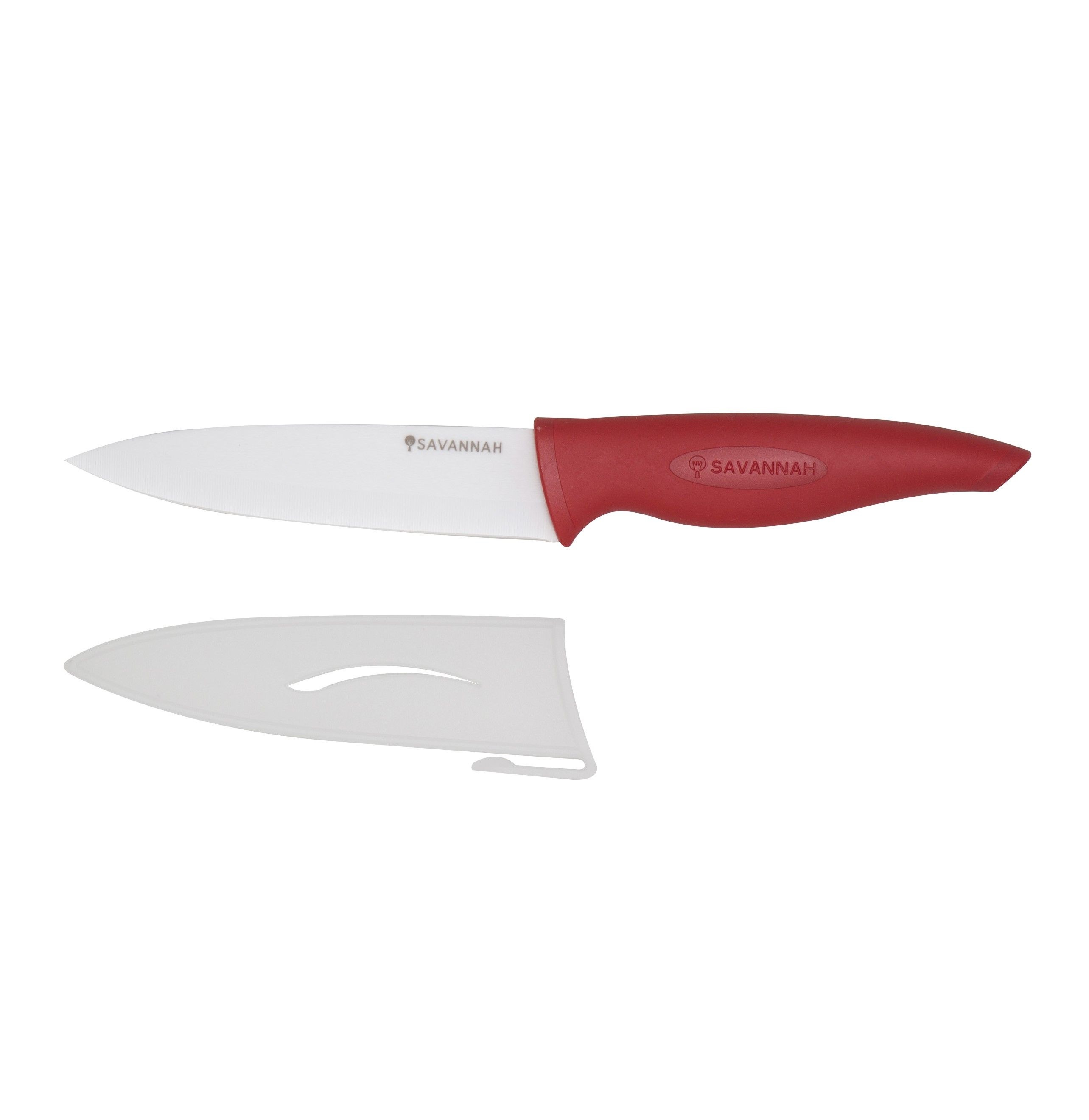 Savannah Ceramic Prep Knife & Sheath White Red 13cm Blade 25x4x2cm-3