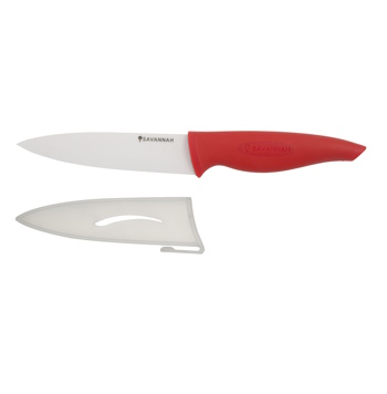 Savannah Ceramic Prep Knife & Sheath White Red 13cm Blade 25x4x2cm