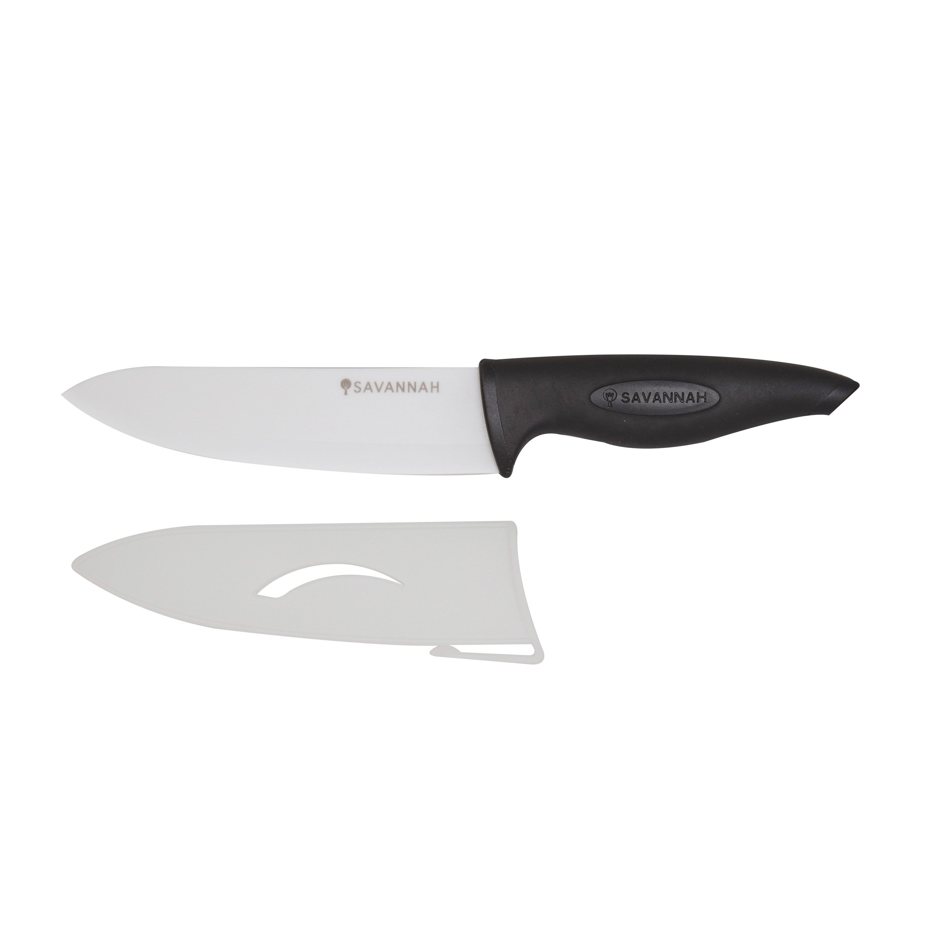 Savannah Ceramic Chefs Knife & Sheath White Black 16cm Blade 38x5x2cm