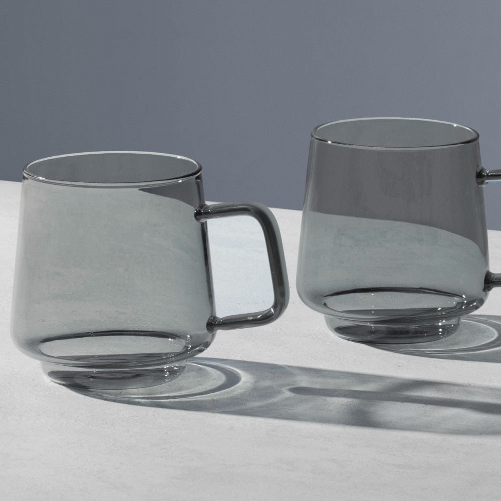 Maxwell & Williams Blend Sala Glass Mug 400ML Set of 2 Charcoal Gift Boxed