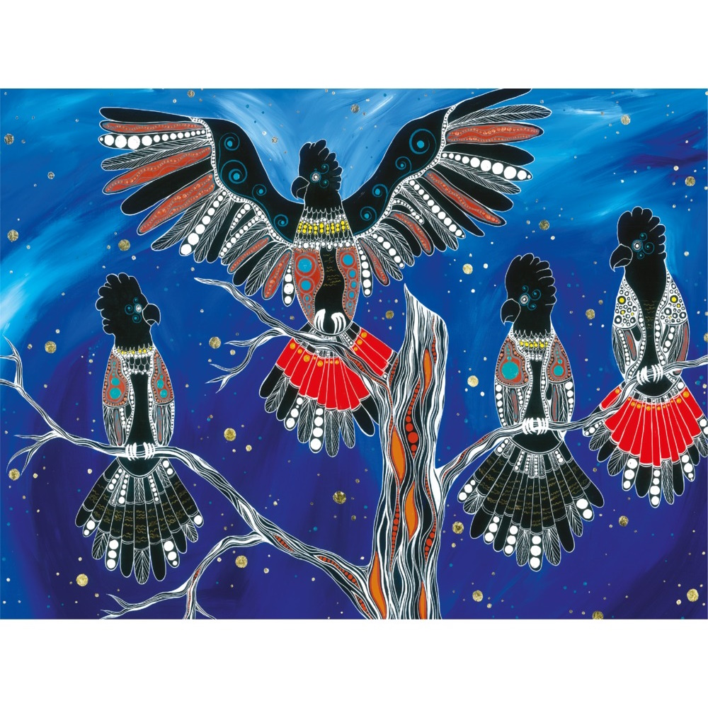 Maxwell & Williams Melanie Hava Jugaig-Bana-Wabu Tea Towel 50x70cm Black Cockatoos-2