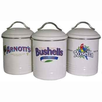 Rojo Australian Heritage Icons Canister 550ml Set of 3 Arnotts, Bushells & Rosella - Beige