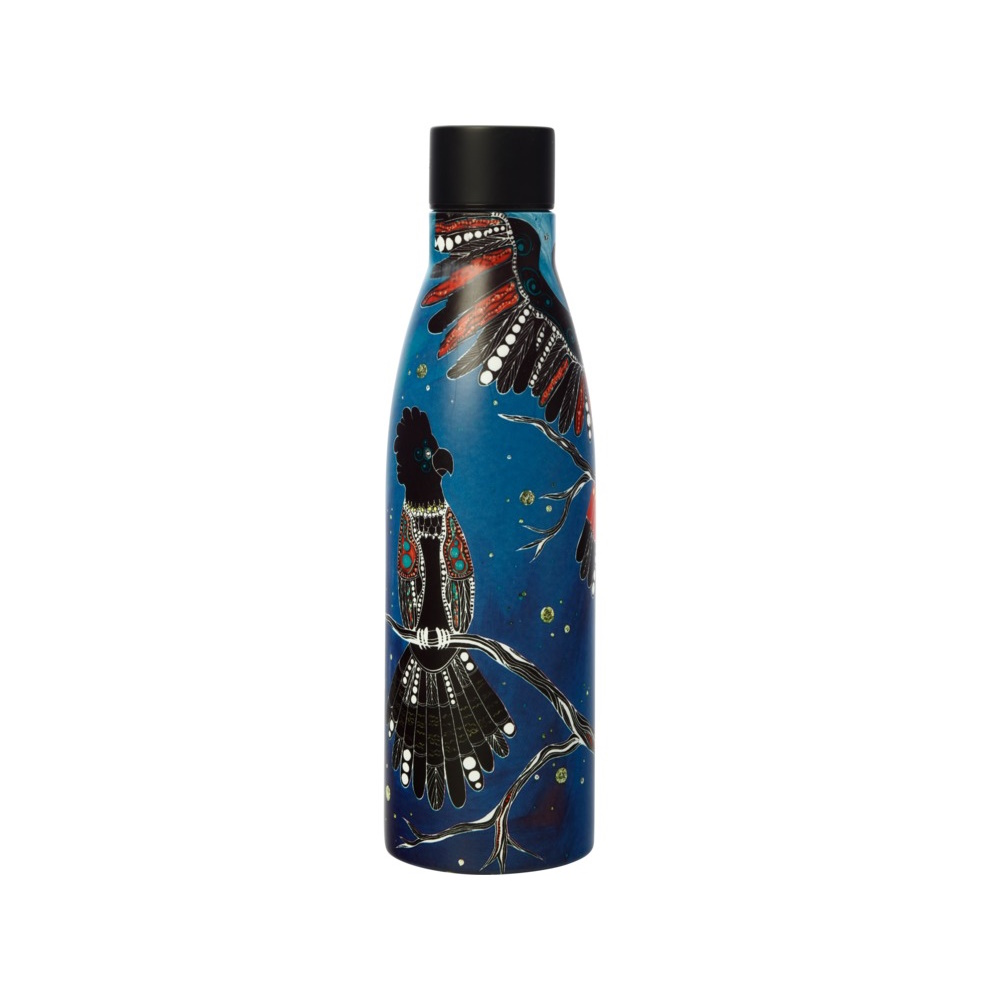 Maxwell & Williams Melanie Hava Jugaig-Bana-Wabu Double Wall Insulated Bottle 500ML Black Cockatoos-1