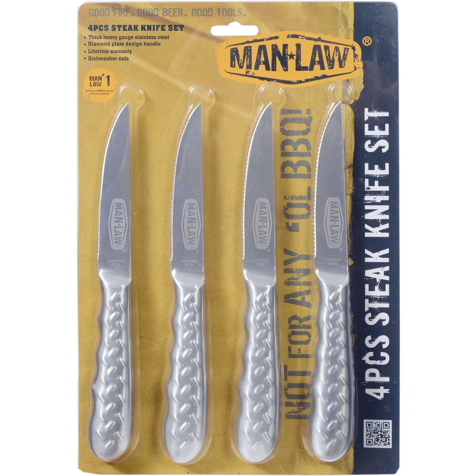 Man Law Diamond Plate Steak Knives - set of 4