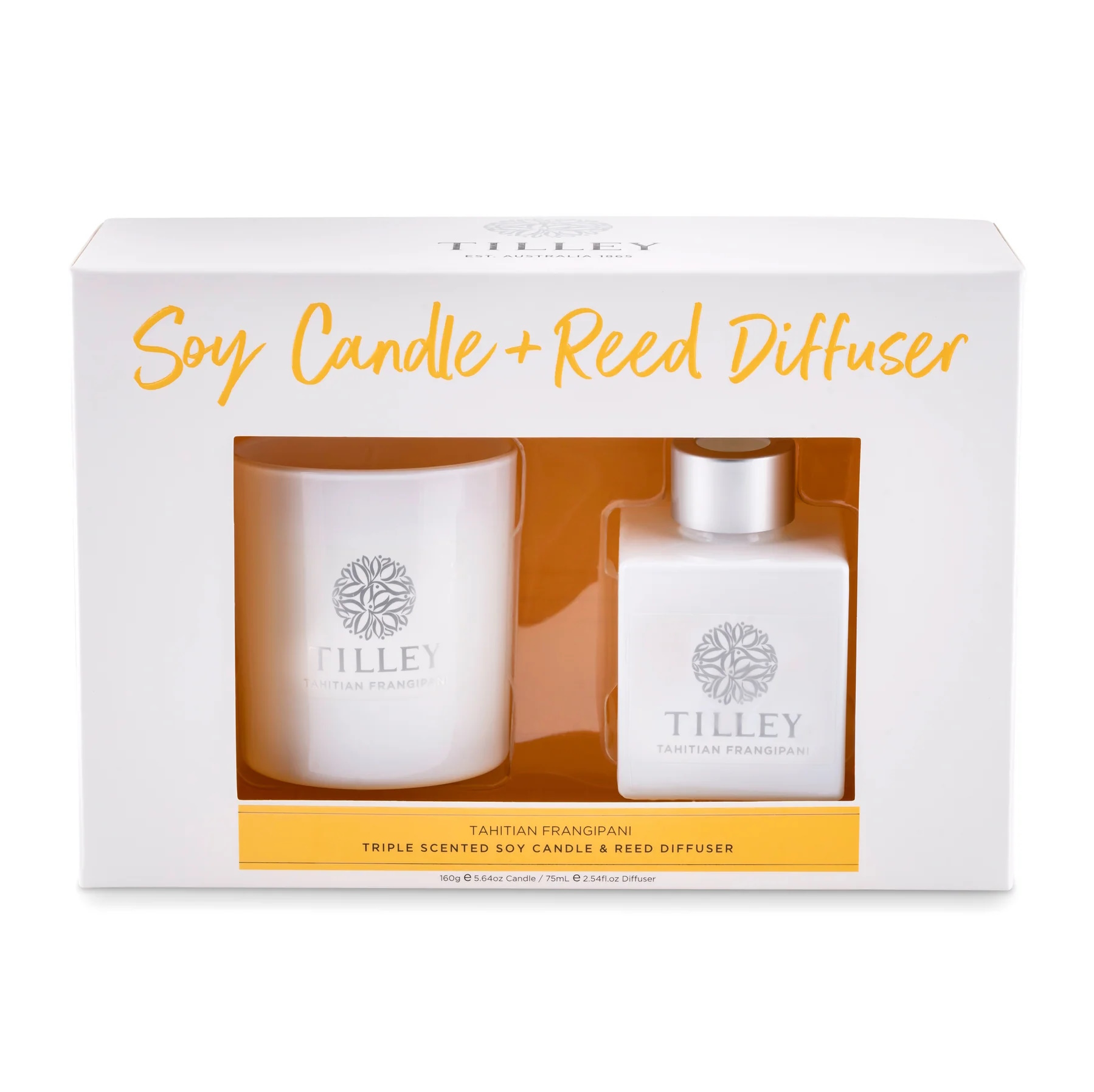Tilley Tahitian Frangipani 160g Candle & 75ml Reed Diffuser Gift Pack-1