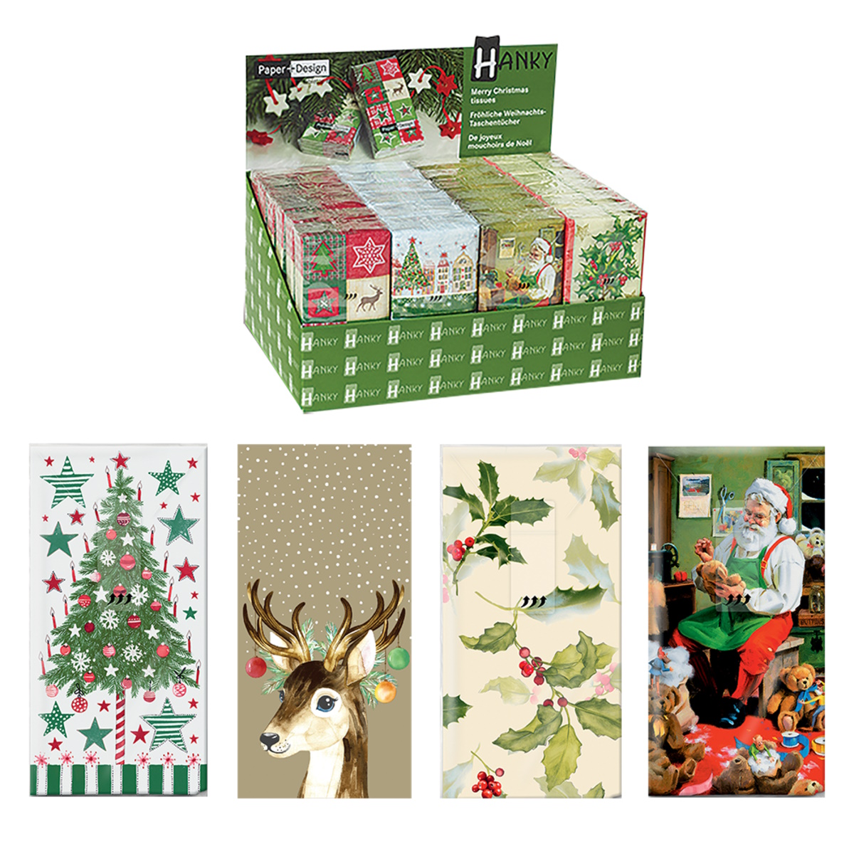 Paper+design Xmas Hanky-Green Mistletoe-1