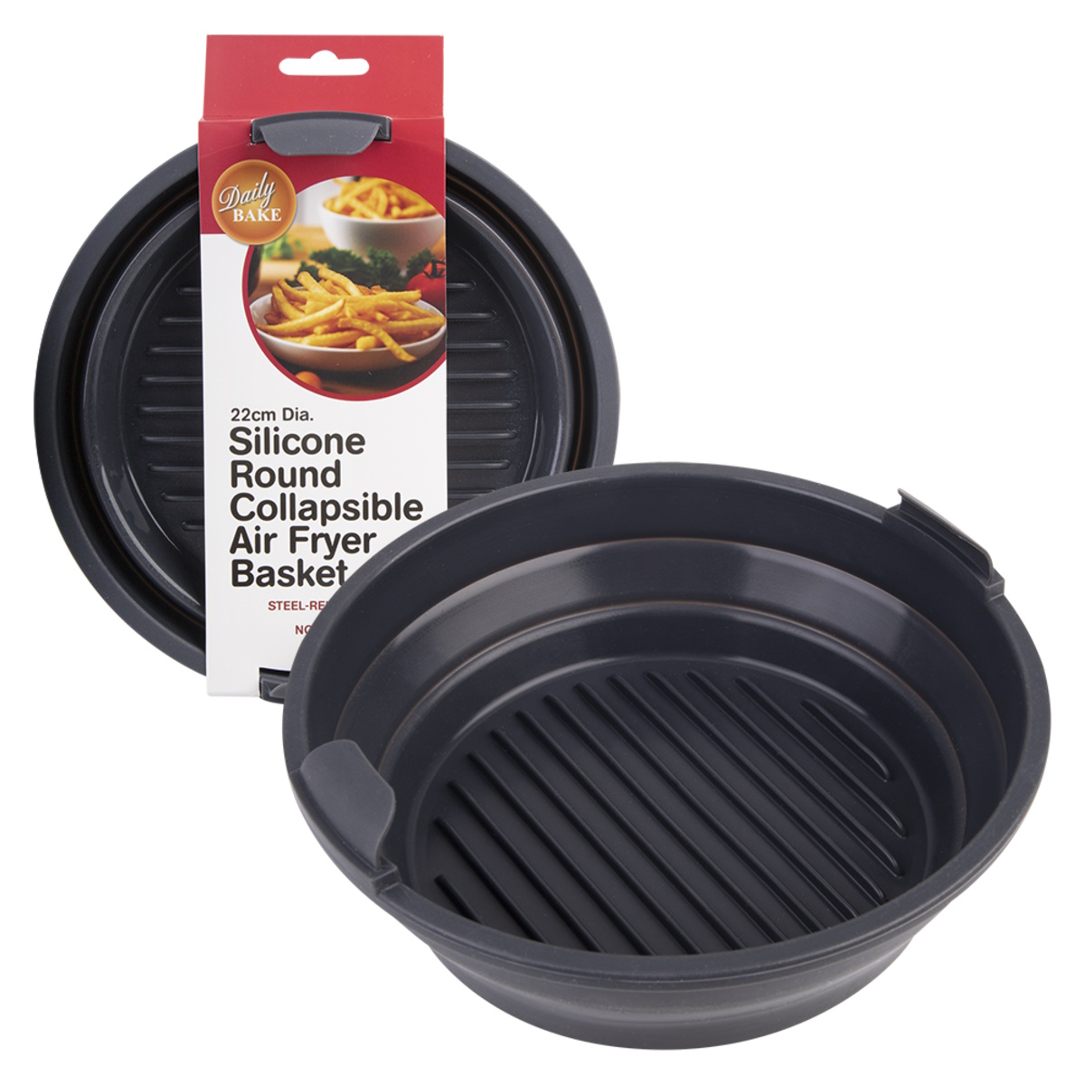 Silicone round collapsible air fryer basket 22cm Dia. (charcoal)-1